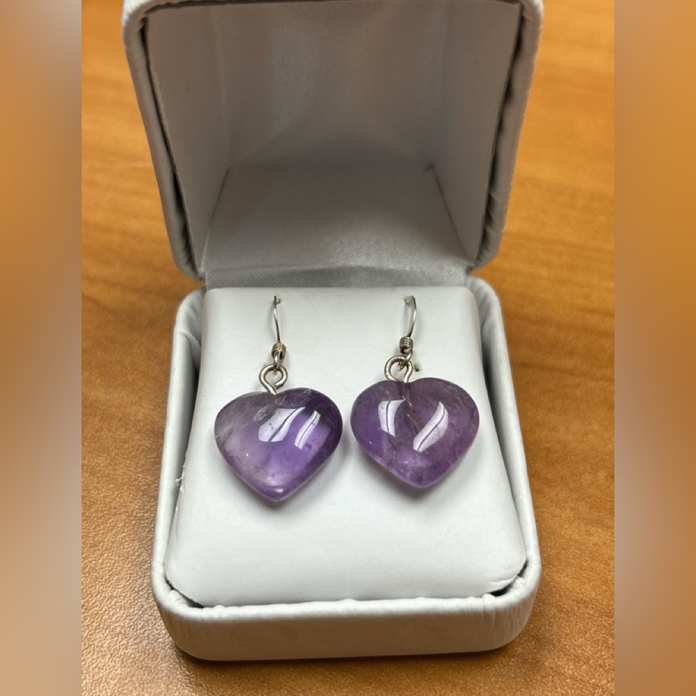 Amethyst Crystal Heart Silver 925 Earrings